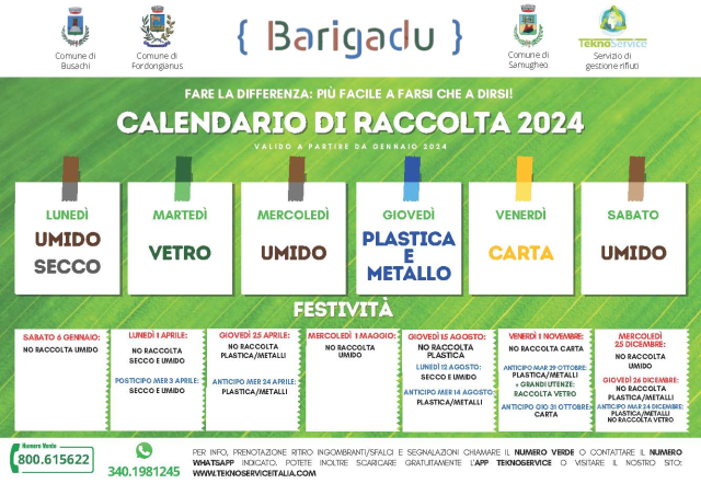 Calendario raccolta rifiuti solidi urbani 2024