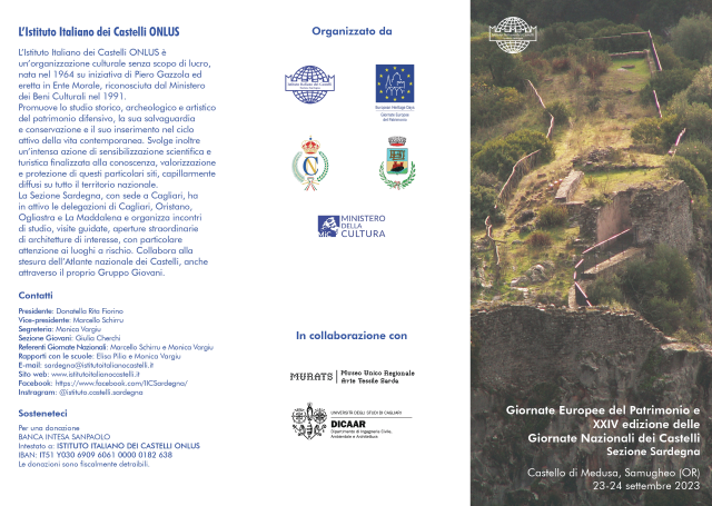 Giornate europee del patrimonio e giornata nazionali castelli 23 e 24 settembre a Samugheo